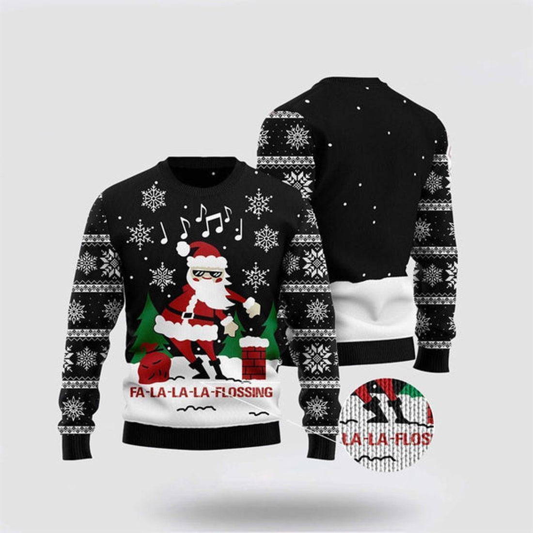 FUNSTUFFPRINT La-La-La Flossing Santa Claus Ugly Christmas Sweater For Men And Women, Best Gift For Christmas, The Beautiful Winter Christmas Outfit Ugly Sweater
