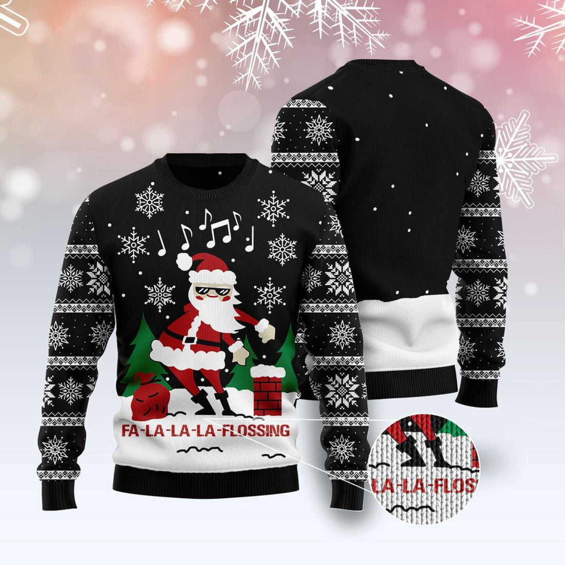 FUNSTUFFPRINT La-La-La Flossing Santa Claus Ugly Christmas Sweater, Christmas Sweater, Ugly Sweater, Funny Xmas Sweaters Ugly Sweater