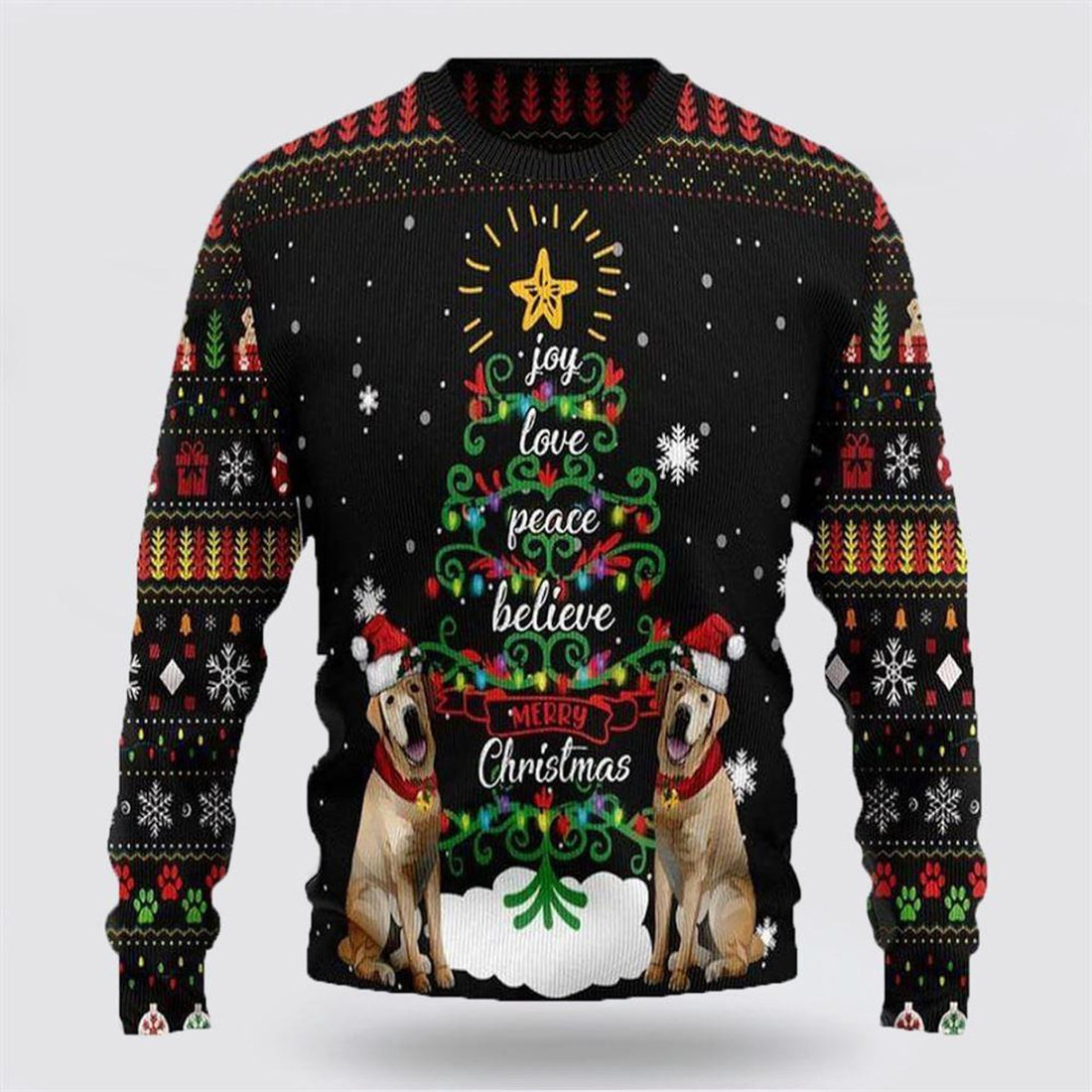 FUNSTUFFPRINT Labrador Christmas Dog Ugly Sweaters 3D - Gifts For Dog Lover Ugly Sweater