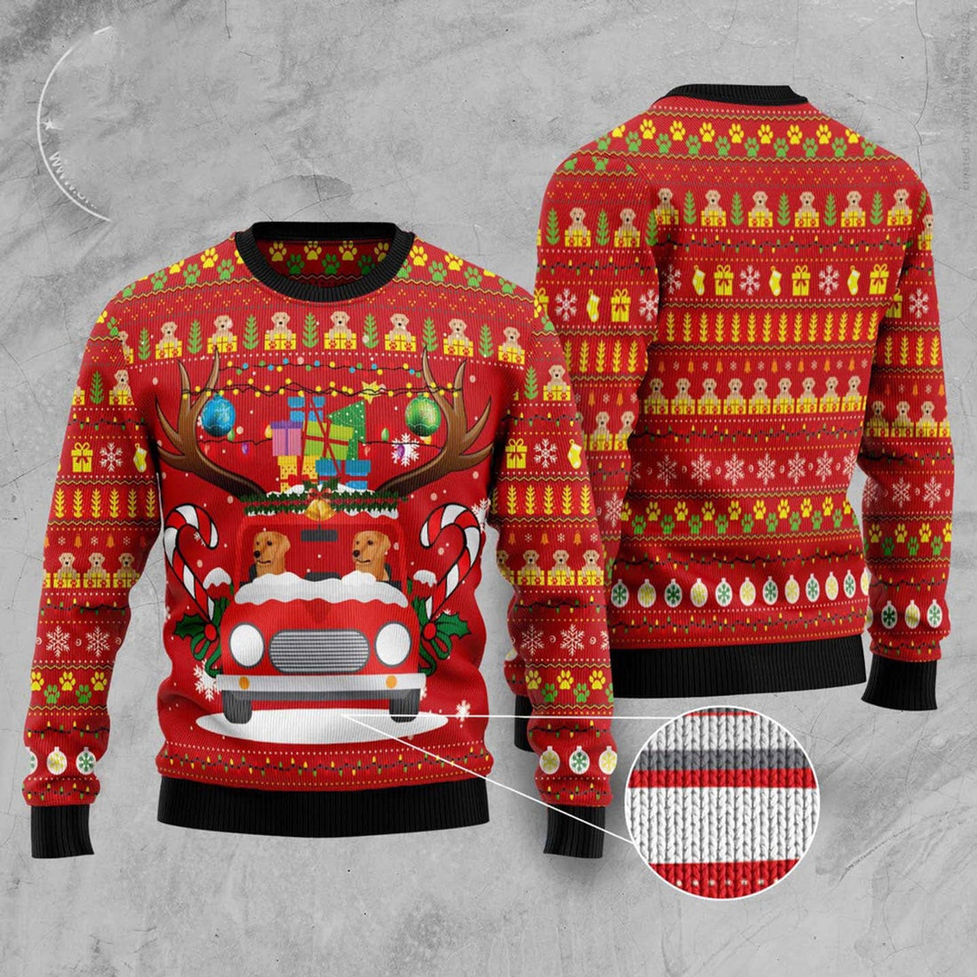 FUNSTUFFPRINT Labrador Retriever Car Gift Ugly Christmas Sweater, Dog Ugly Christmas Sweater, Ugly Dog Sweaters Ugly  Sweater