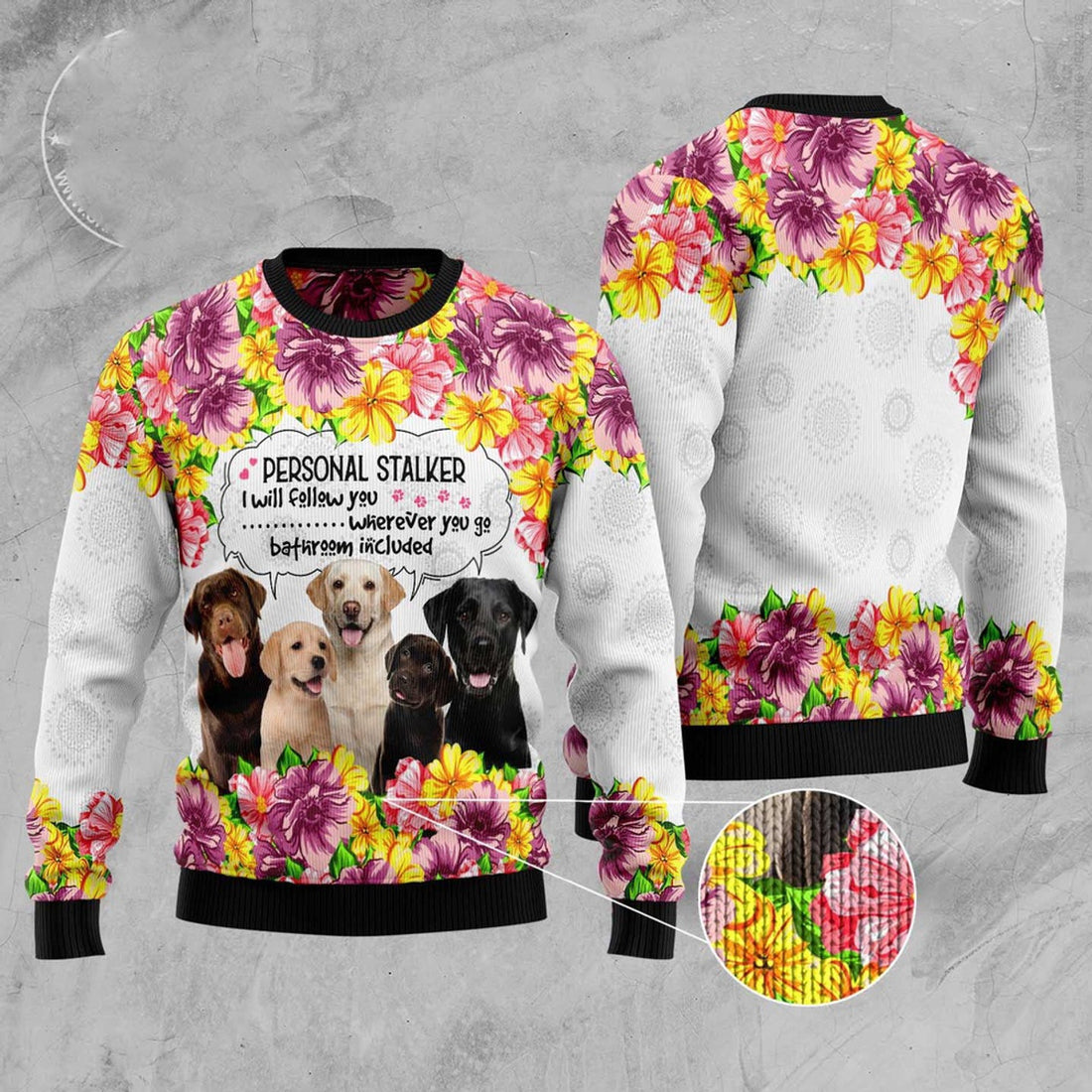 FUNSTUFFPRINT Labrador Retriever Personal Stalker Ugly Christmas Sweater, Dog Ugly Christmas Sweater, Ugly Dog Sweaters Ugly  Sweater