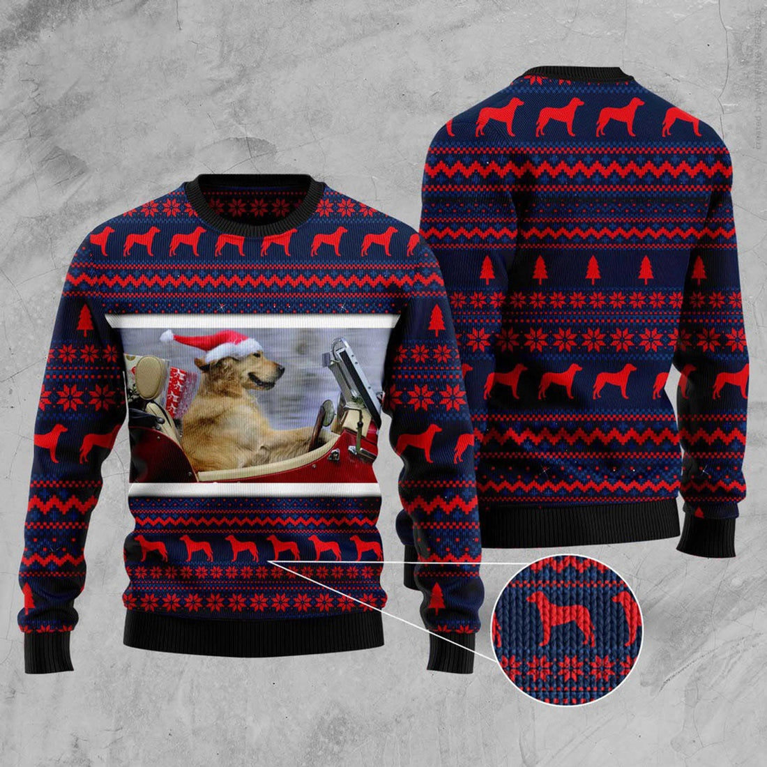 FUNSTUFFPRINT Labrador Retriever Ride Ugly Christmas Sweater, Dog Ugly Christmas Sweater, Ugly Dog Sweaters Ugly  Sweater