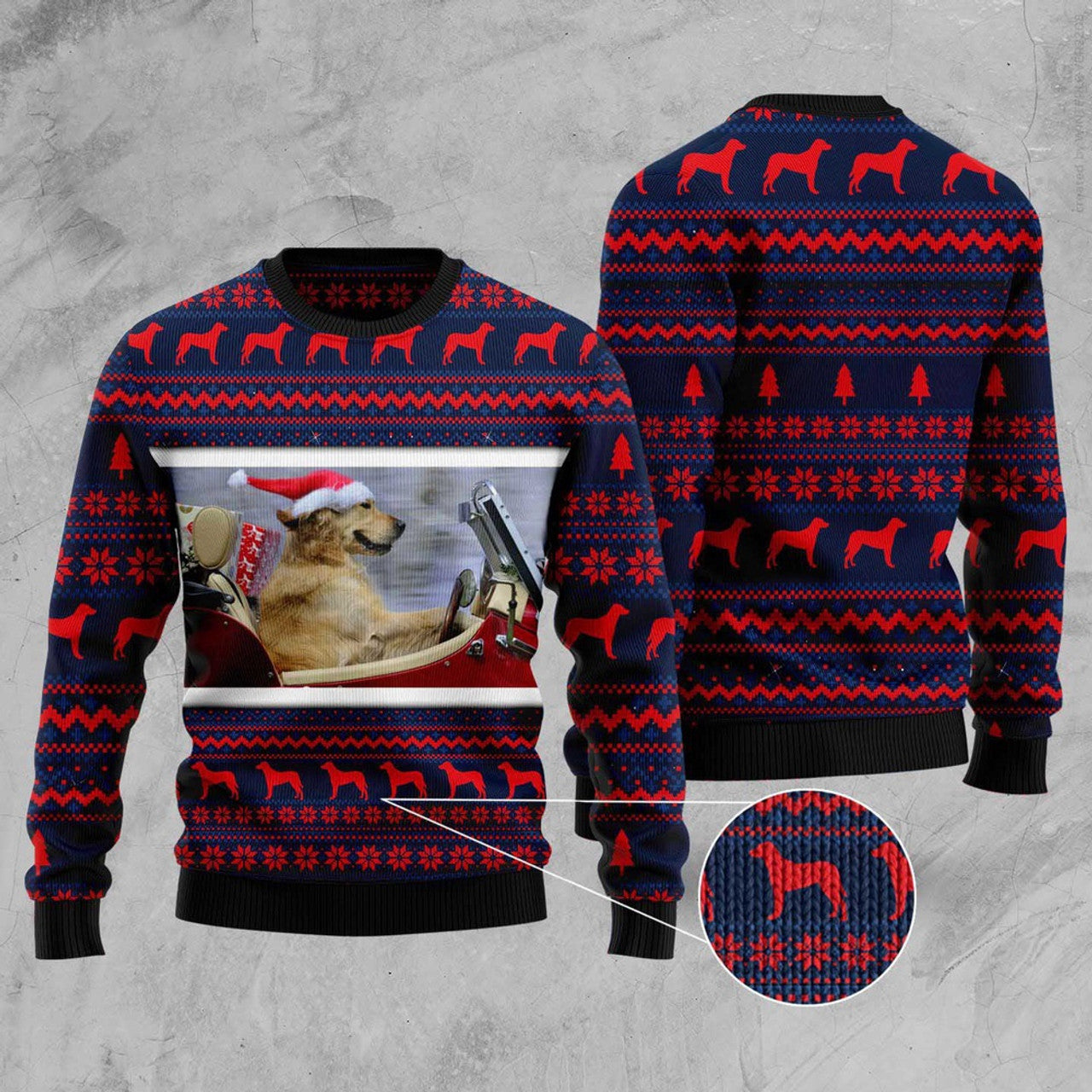 FUNSTUFFPRINT Labrador Retriever Ride Ugly Christmas Sweater, Dog Ugly Christmas Sweater, Ugly Dog Sweaters Ugly  Sweater