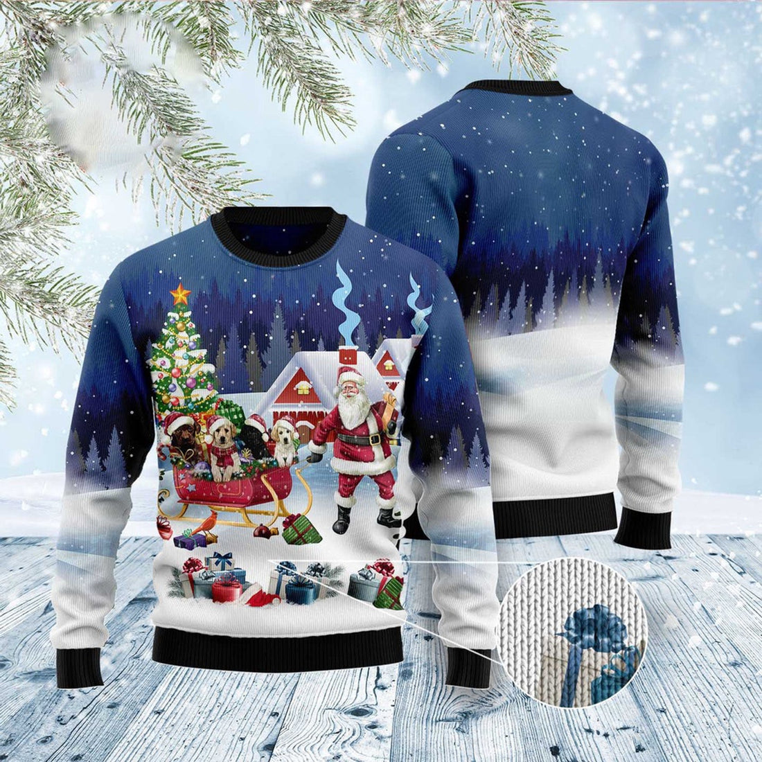 FUNSTUFFPRINT Labrador Retriever Santa Sled Ugly Christmas Sweater, Dog Ugly Christmas Sweater, Ugly Dog Sweaters Ugly  Sweater