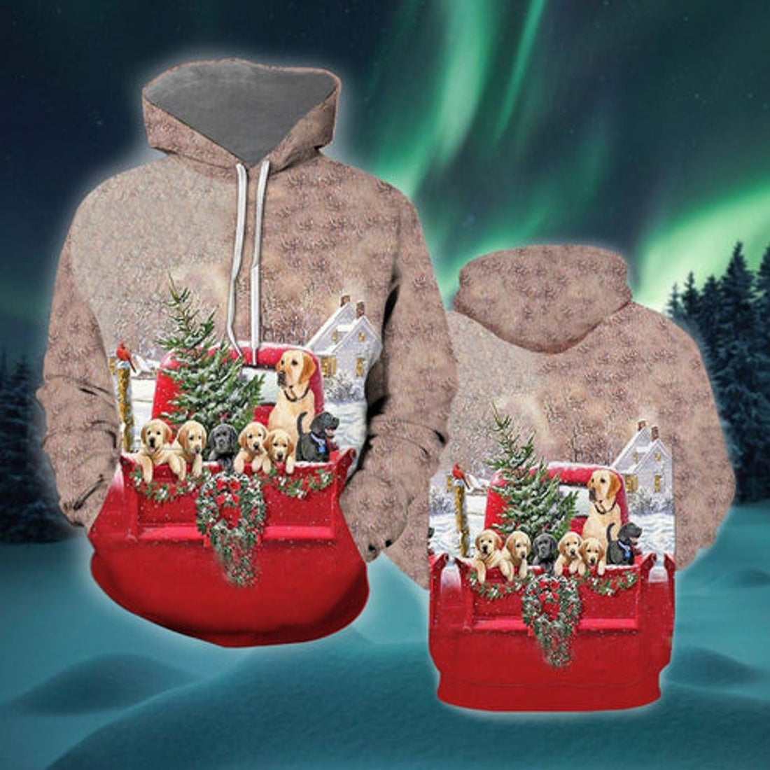 FUNSTUFFPRINT 3D Labs in Old Red Truck Christmas All Over 3D Hoodie and Zip Hoodie