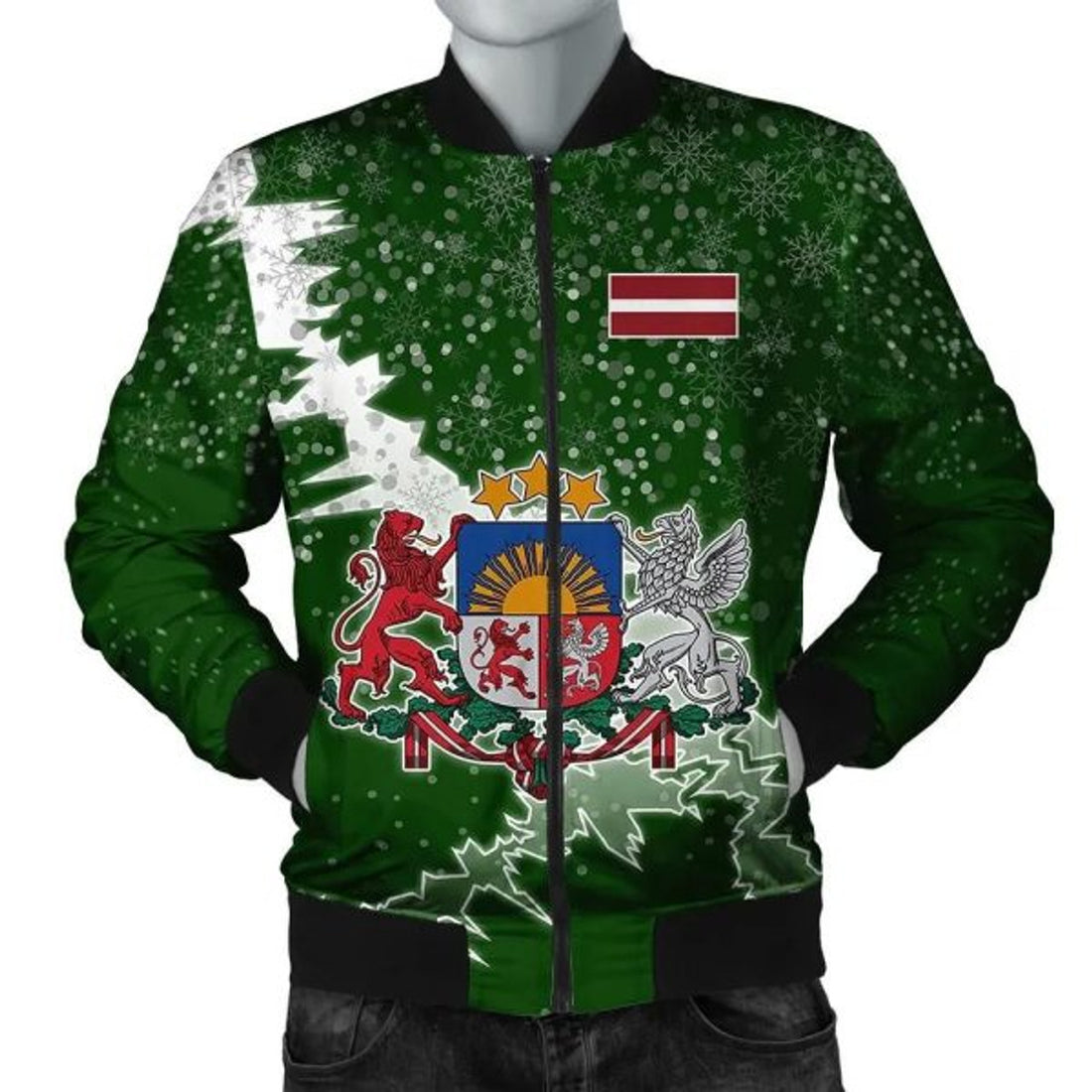 FUNSTUFFPRINTI Latvia Christmas Coat Of Arms Men 3D Bomber Jacket