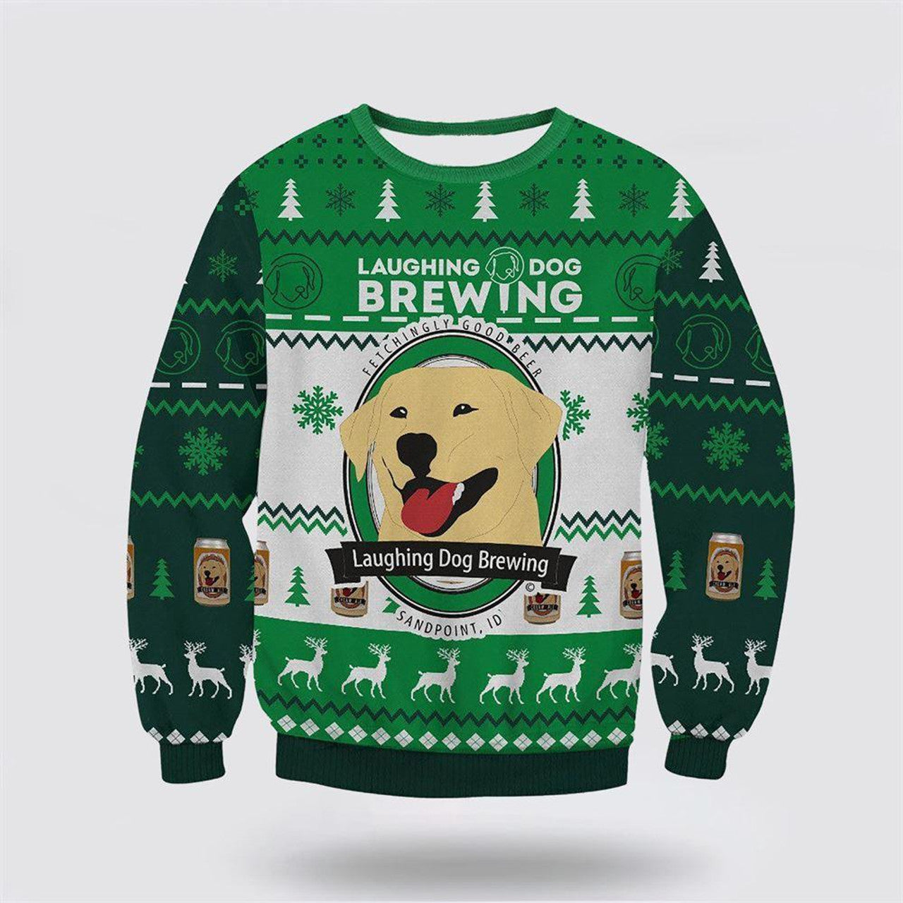 FUNSTUFFPRINT Laughing Dog Brewing Christmas 3d Ugly Sweater - Dog Lover Christmas Sweater Ugly Sweater