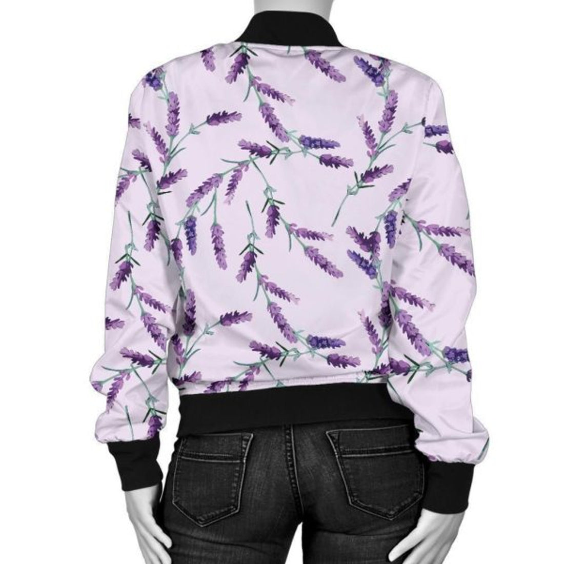 FUNSTUFFPRINTI Lavender Floral Pattern Print Women Casual Bomber Jacket
