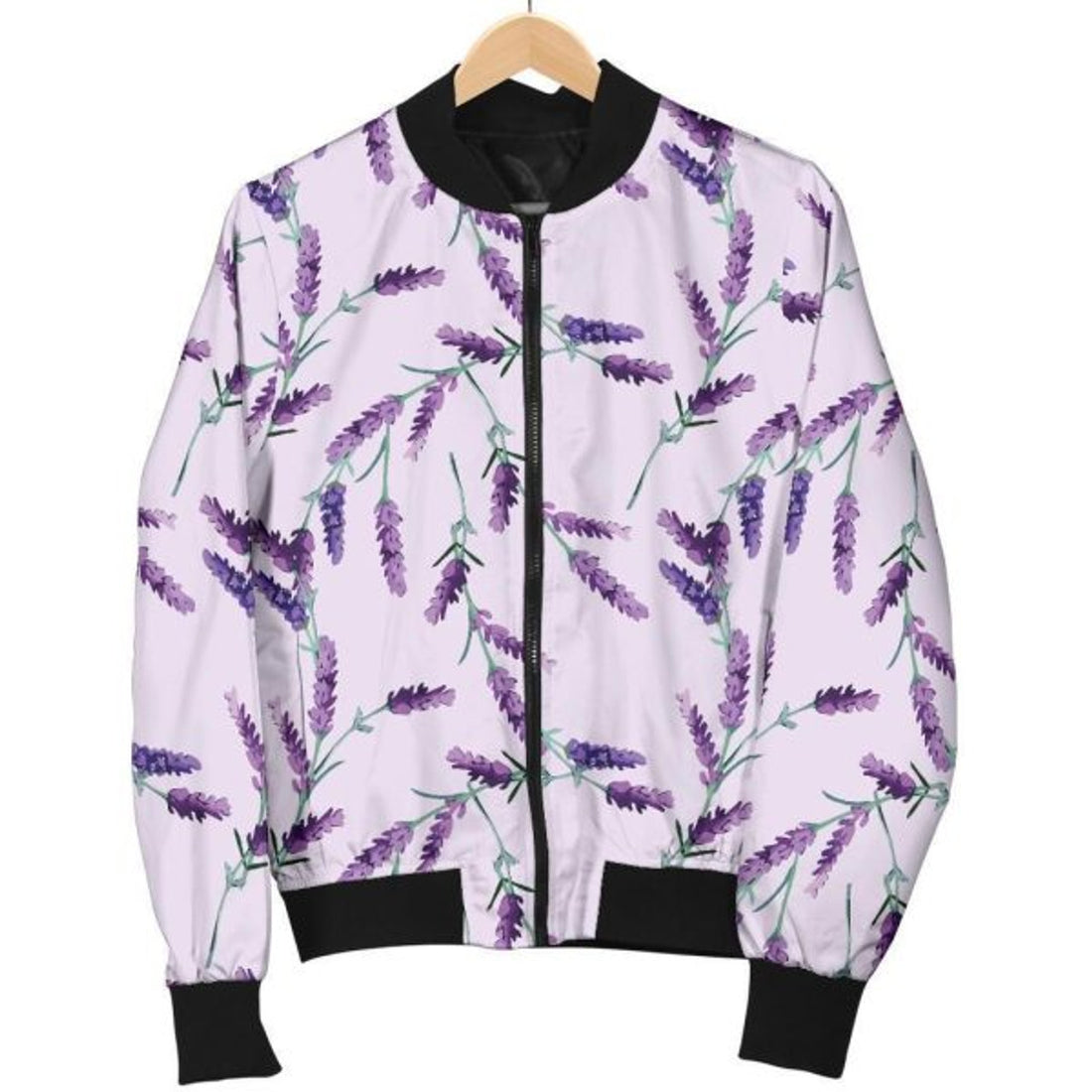 FUNSTUFFPRINTI Lavender Floral Pattern Print Women Casual Bomber Jacket