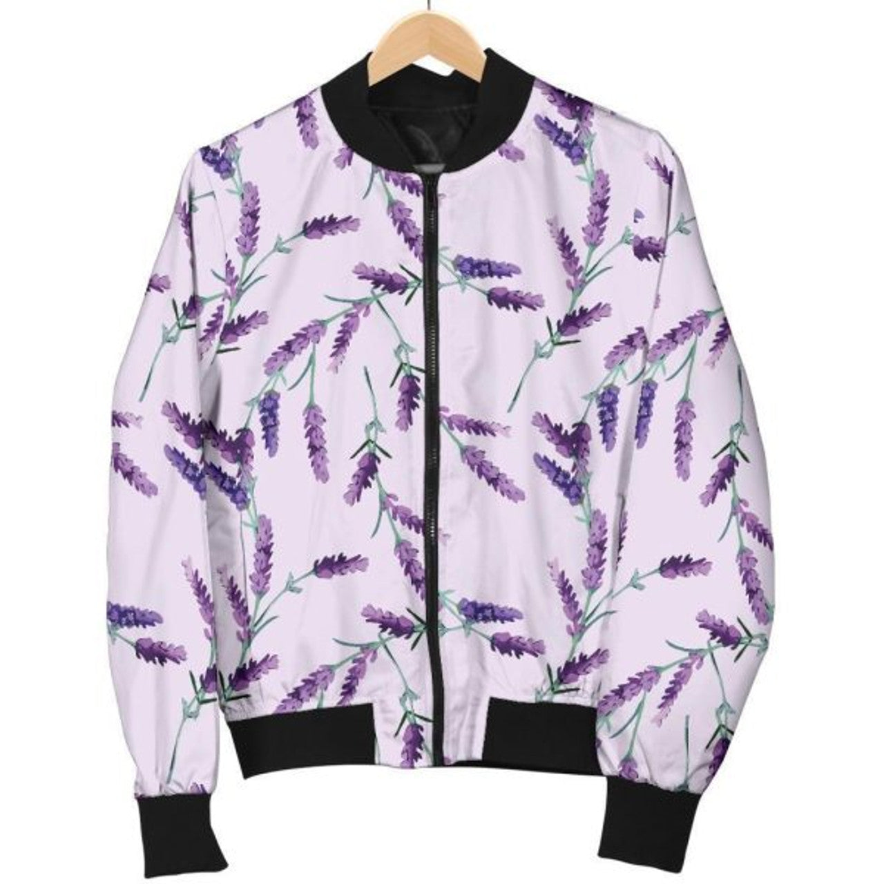 FUNSTUFFPRINTI Lavender Floral Pattern Print Women Casual Bomber Jacket