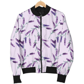 FUNSTUFFPRINTI Lavender Floral Pattern Print Women Casual Bomber Jacket