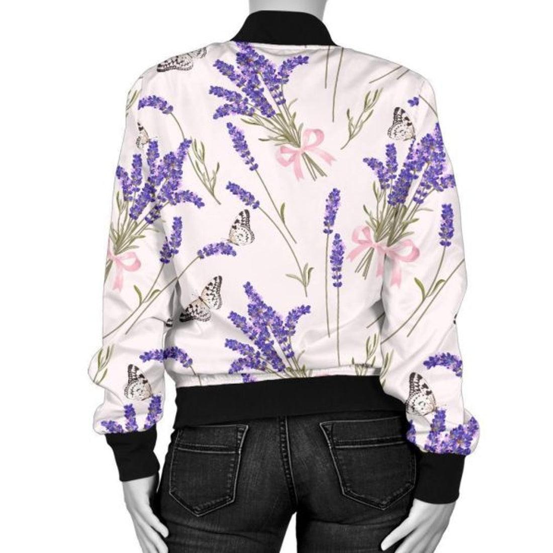 FUNSTUFFPRINTI Lavender Floral Print Pattern Women Casual Bomber Jacket