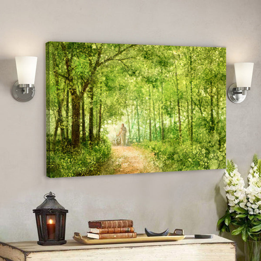 Lead Thou Me On Canvas - Jesus Walking with Sheep - Jesus Wall Art - Religious Poster - Christian Canvas Prints - Gift For Christian 