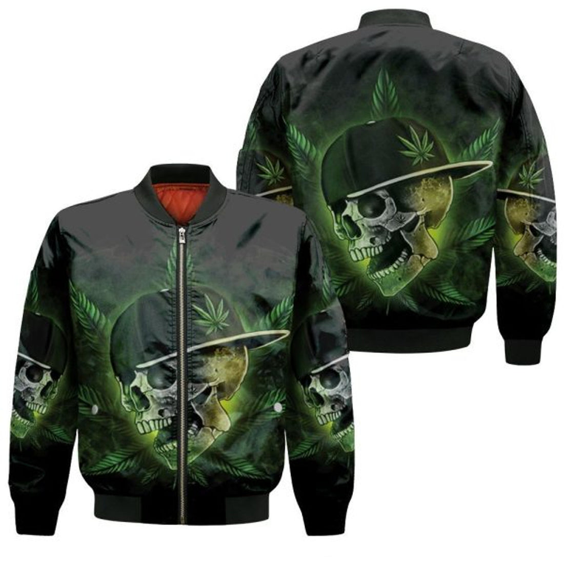 FUNSTUFFPRINTI Leaf Green Cool Skull 3D Bomber Jacket