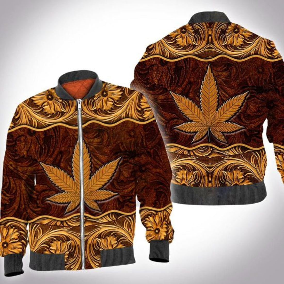FUNSTUFFPRINTI Leather weed leaf 3D All Over Printed Shirt, Bomber Jacket Size S - 5XL Bomber Jacket