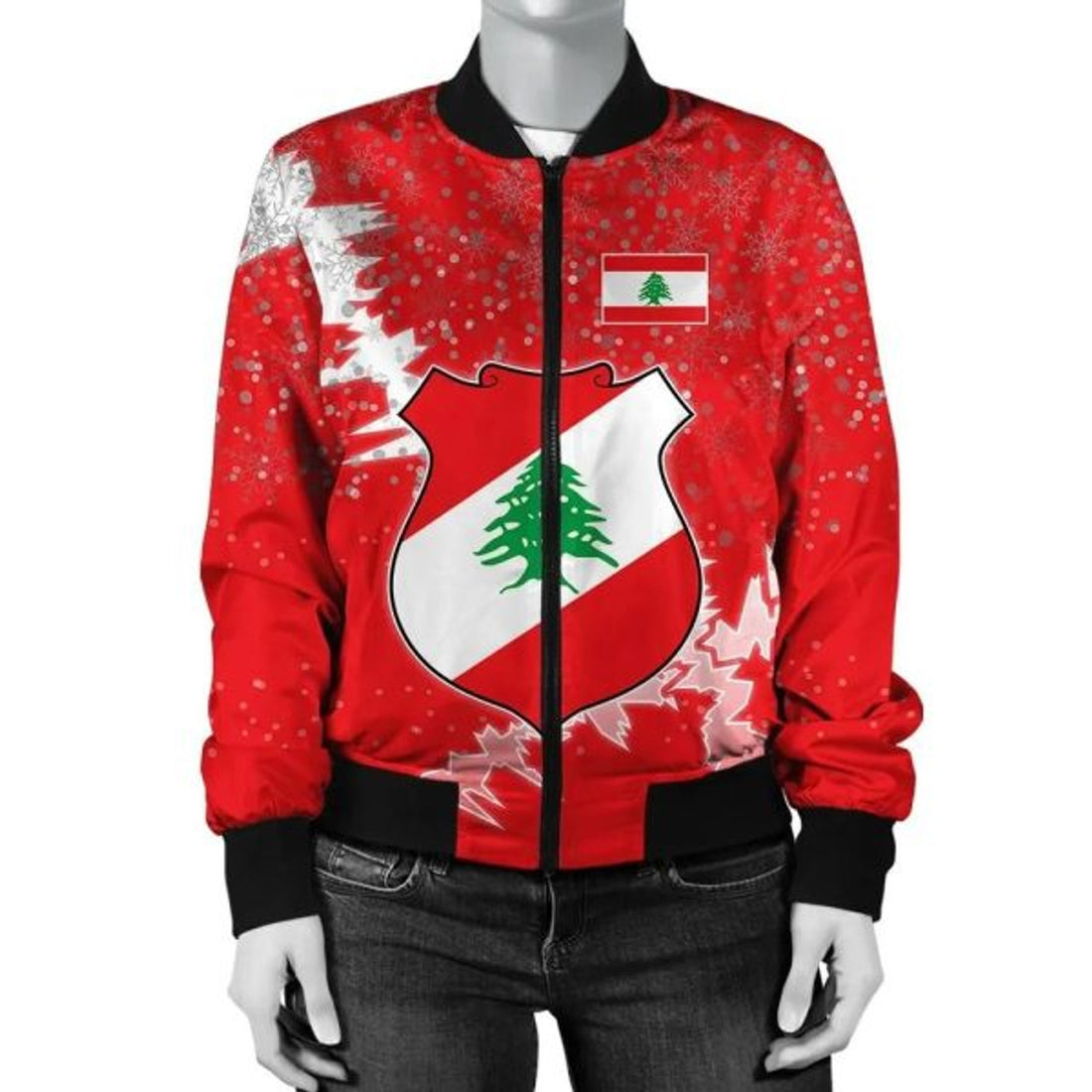FUNSTUFFPRINTI Lebanon Christmas Coat Of Arms Women 3D Bomber Jacket