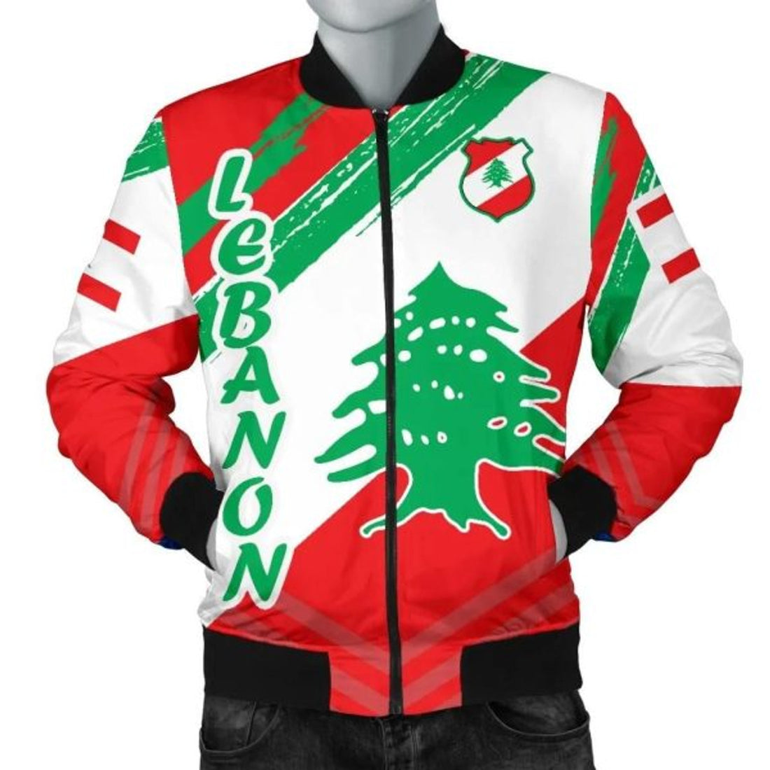 FUNSTUFFPRINTI Lebanon Men's Bomber Jacket - Lebanon Flag Polygon Style - 24 Bomber Jacket