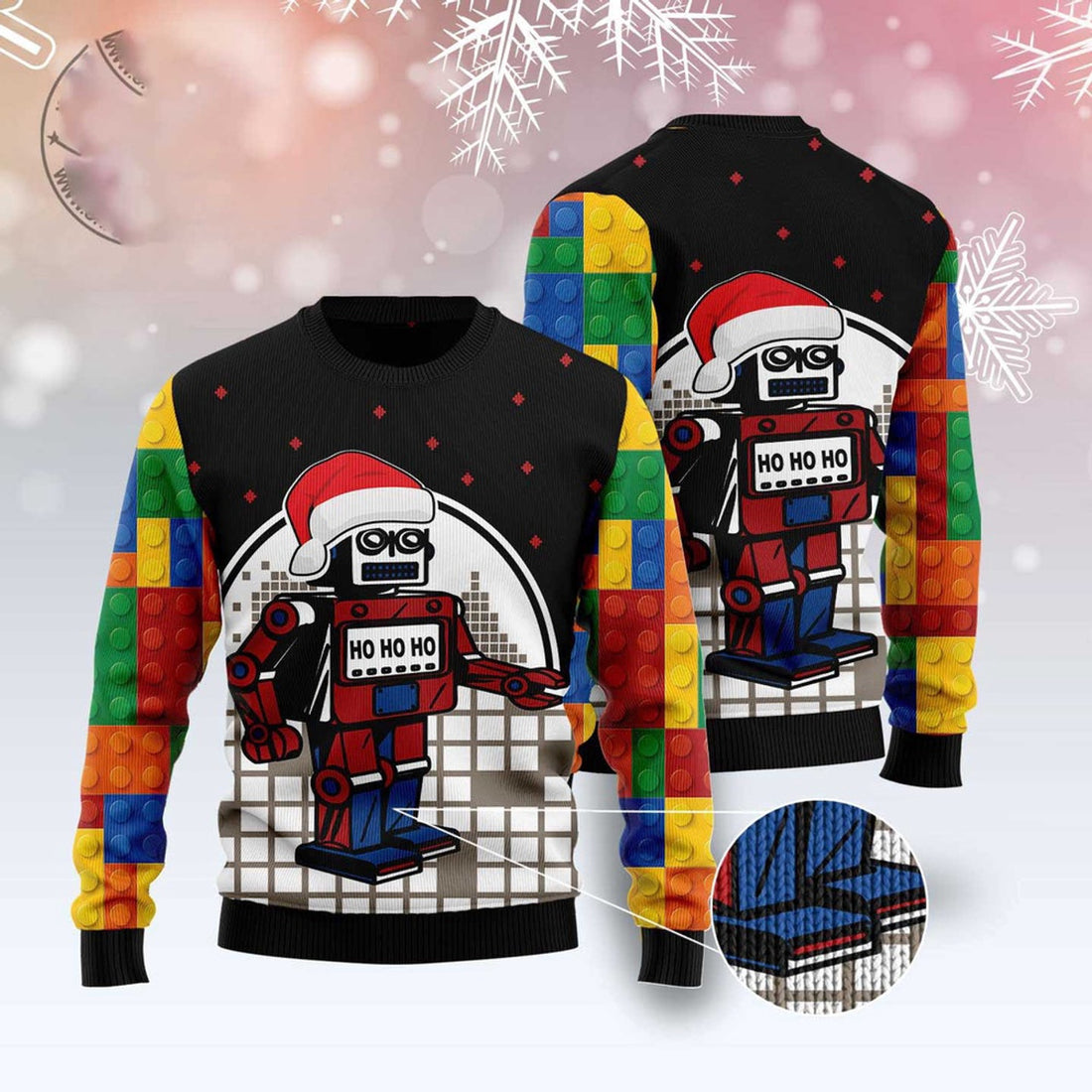 FUNSTUFFPRINT Lego Robot Hohoho Ugly Christmas Sweater, Christmas Sweater, Ugly Sweater, Funny Xmas Sweaters Ugly Sweater