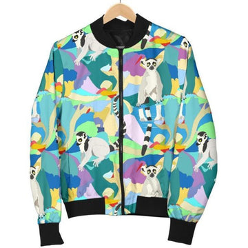 FUNSTUFFPRINTI Lemur Colorful Pattern Print Women Casual Bomber Jacket