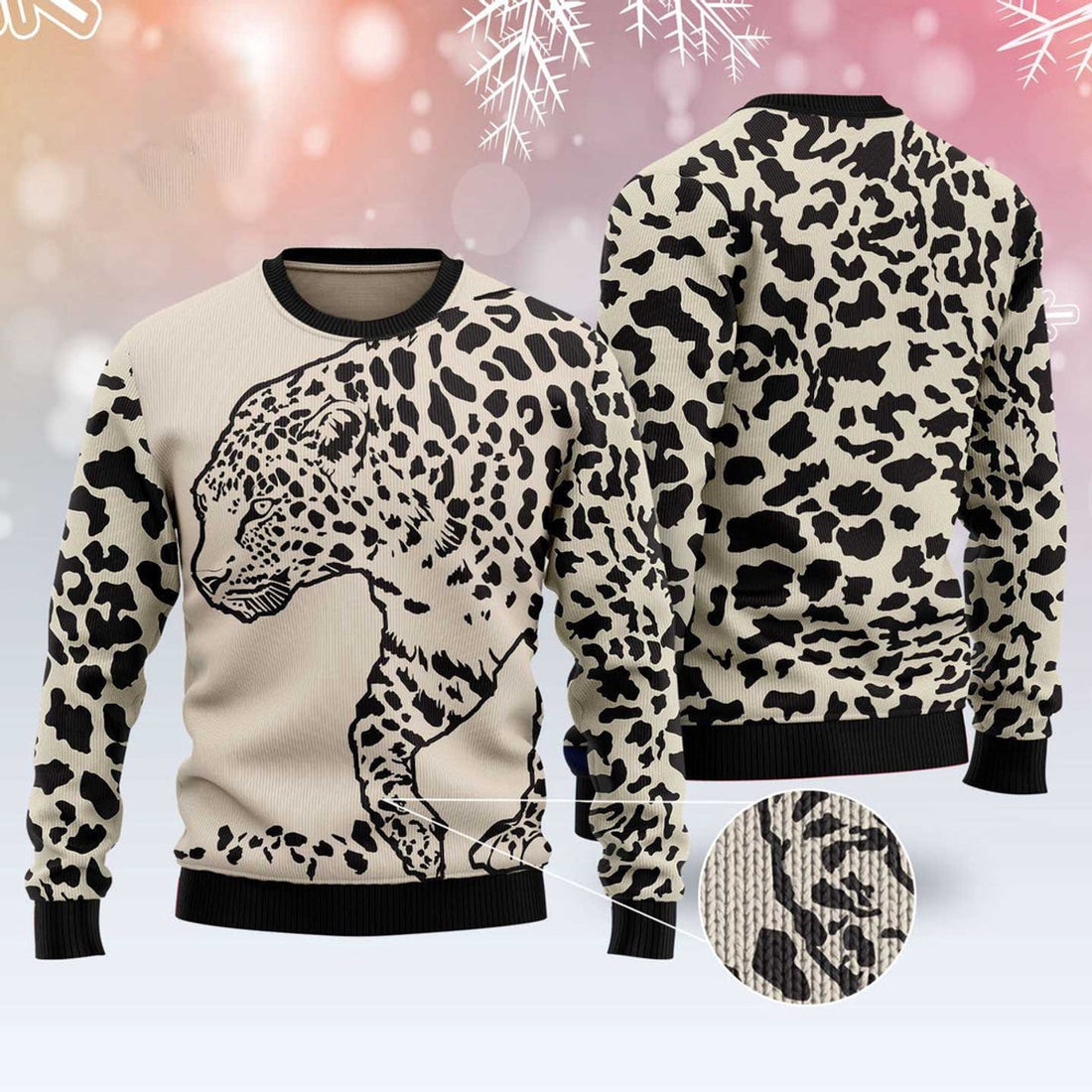 FUNSTUFFPRINT Leopard Pattern Ugly Christmas Sweater, Christmas Sweater, Ugly Sweater, Funny Xmas Sweaters Ugly Sweater