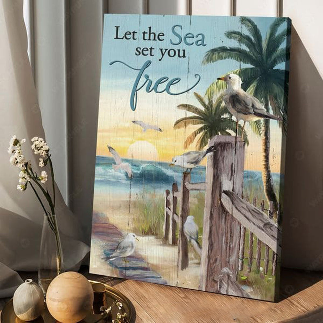 Let The Sea Set You Free, Beach Scenery, Albatross Poster Poster and Canvas