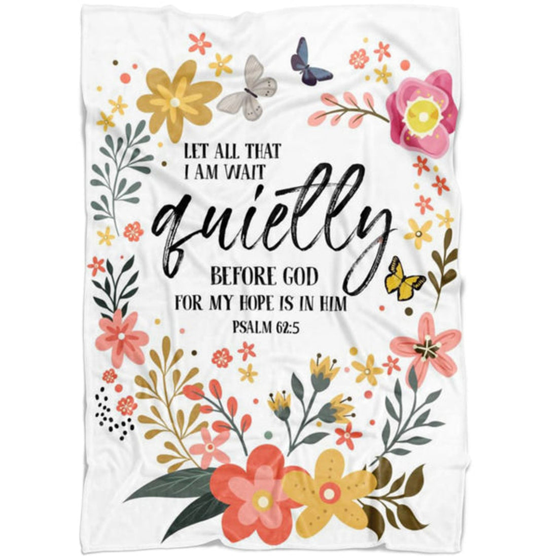 FUNSTUFFPRINT Let All That I Am Wait Quietly Before God Fleece Blanket - Christian Blanket - Bible Verse Blanket