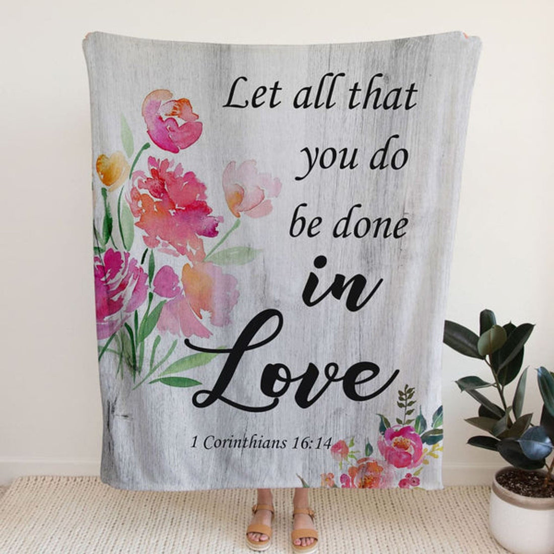 FUNSTUFFPRINT Let All That You Do Be Done In Love 1 Corinthians 1614 Fleece Blanket - Christian Blanket - Bible Verse Blanket