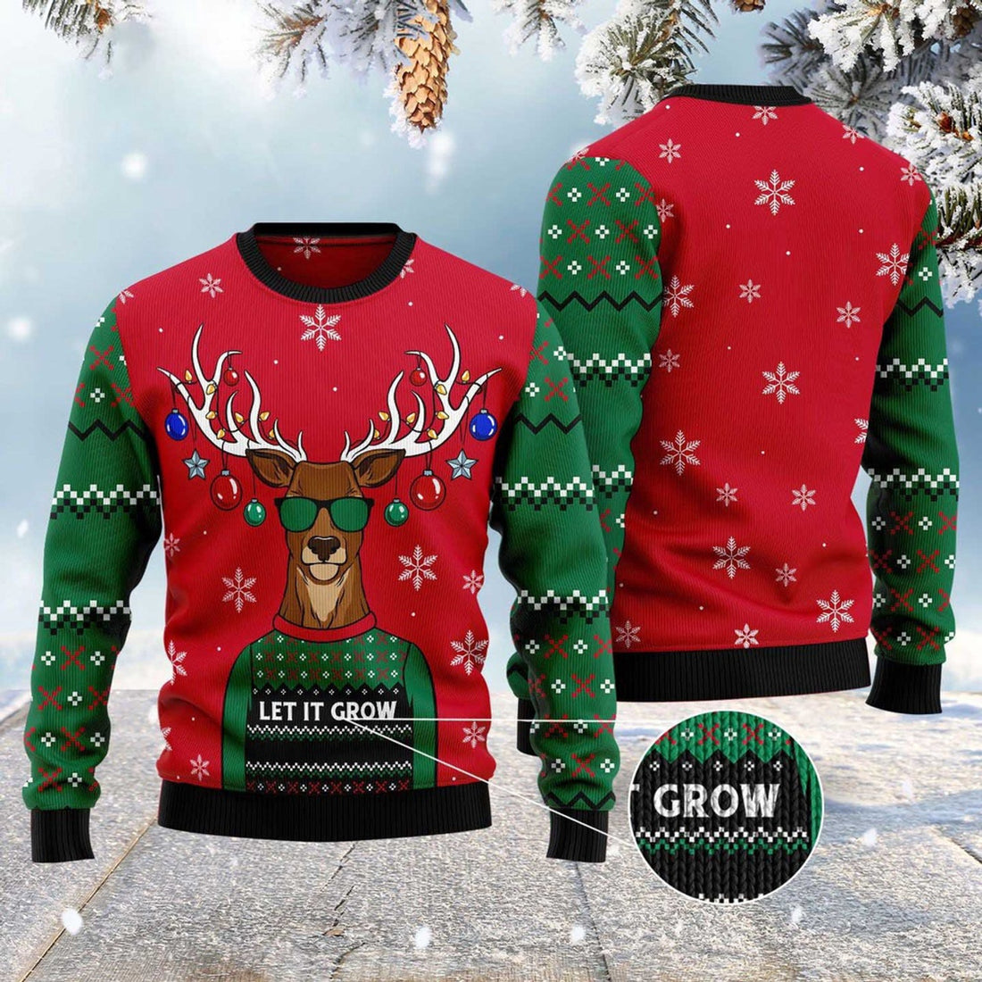 FUNSTUFFPRINT Let It Glow Ugly Christmas Sweater, Christmas Sweater, Ugly Sweater, Funny Xmas Sweaters Ugly Sweater