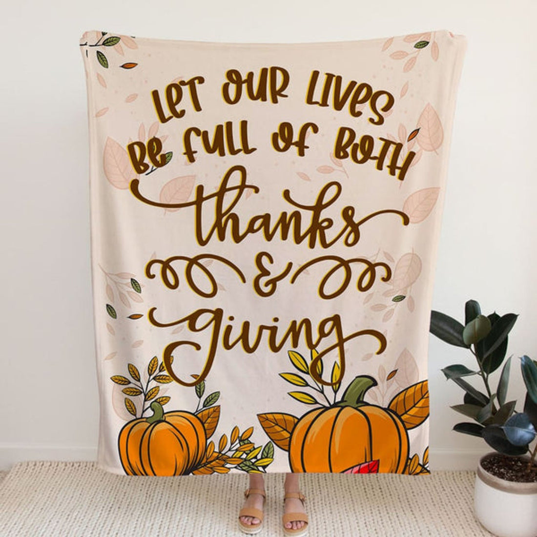 FUNSTUFFPRINT Let Our Lives Be Full Of Both Thanks And Giving Fleece Blanket - Christian Blanket - Bible Verse Blanket