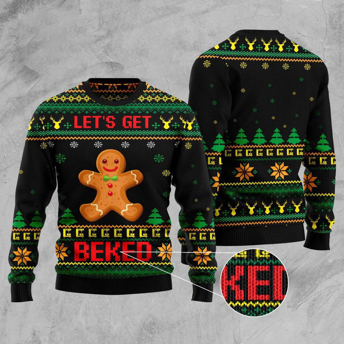 FUNSTUFFPRINT Let'S Get Baked Ugly Christmas Sweater, Christmas Sweater, Ugly Sweater, Funny Xmas Sweaters Ugly Sweater