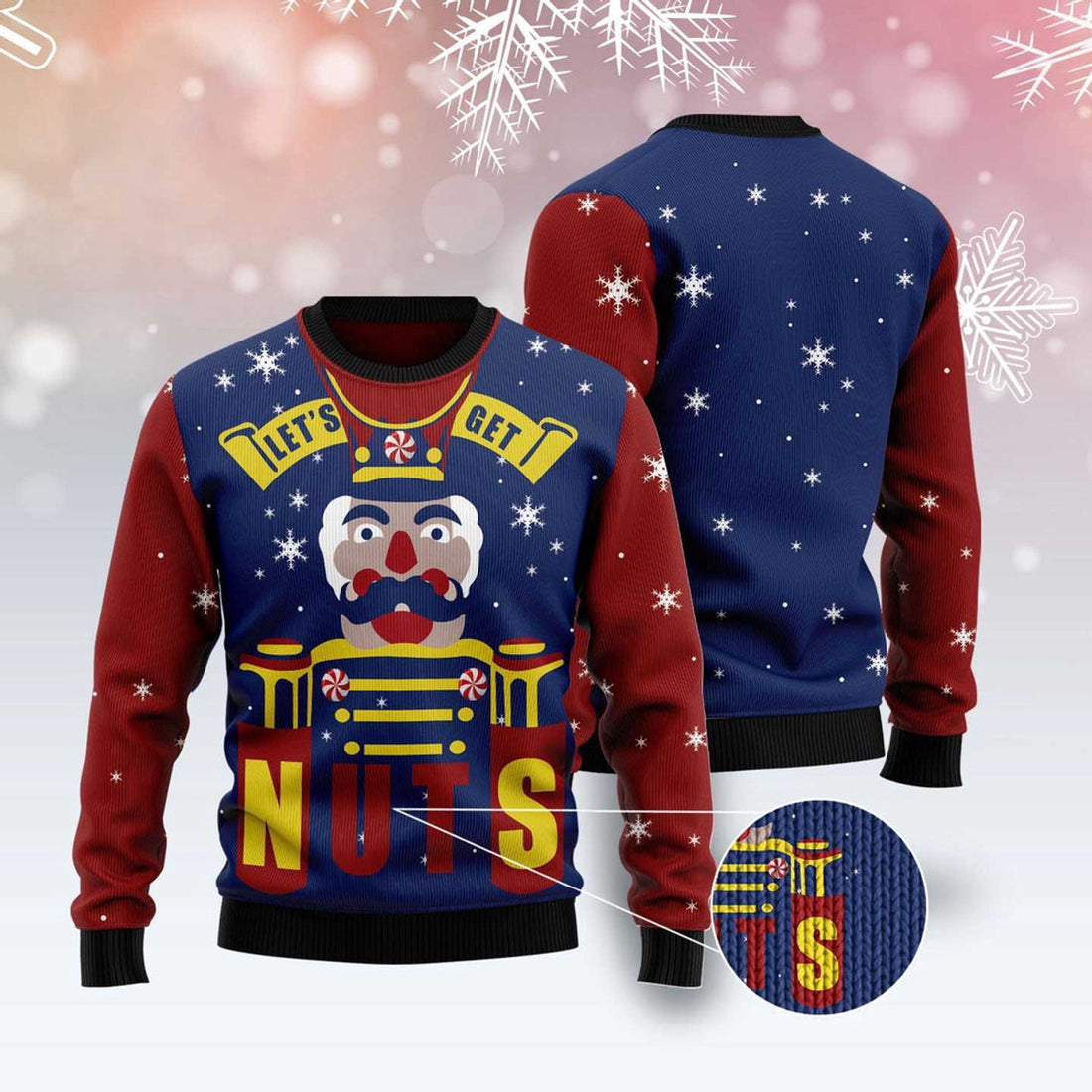 FUNSTUFFPRINT Let'S Get Nuts Nutcracker Ugly Christmas Sweater, Christmas Sweater, Ugly Sweater, Funny Xmas Sweaters Ugly Sweater