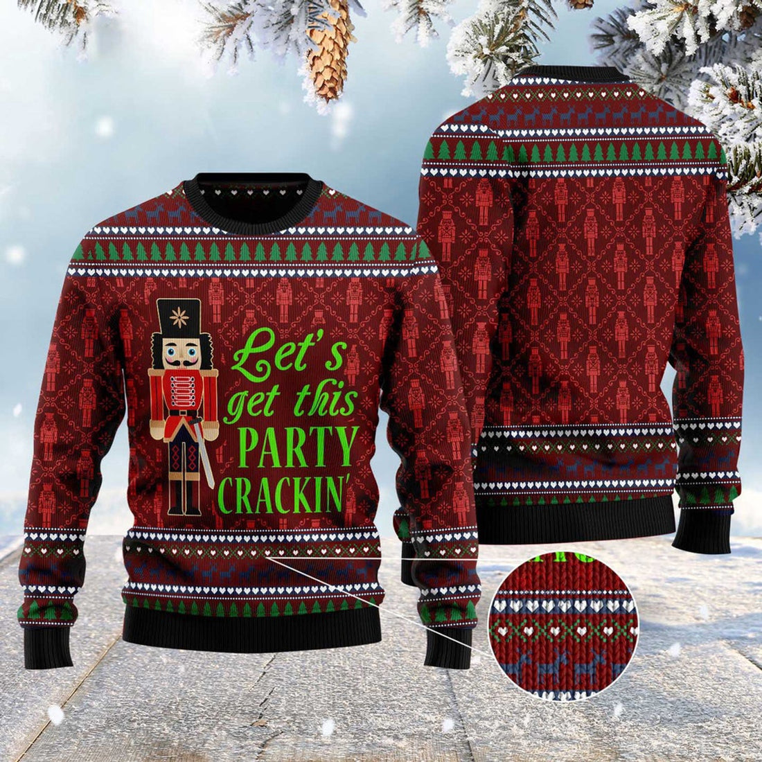FUNSTUFFPRINT Let'S Get This Party Crackin' Ugly Christmas Sweater, Christmas Sweater, Ugly Sweater, Funny Xmas Sweaters Ugly Sweater
