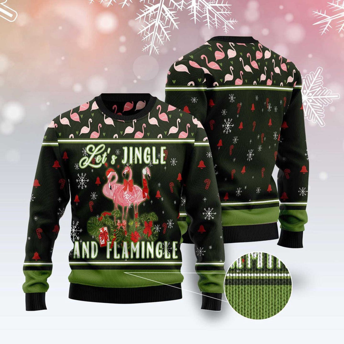 FUNSTUFFPRINT Let'S Jingle And Flamingle Ugly Christmas Sweater, Christmas Sweater, Ugly Sweater, Funny Xmas Sweaters Ugly Sweater