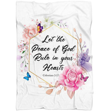 FUNSTUFFPRINT Let The Peace Of God Rule In Your Hearts Colossians 315 Kjv Fleece Blanket - Christian Blanket - Bible Verse Blanket