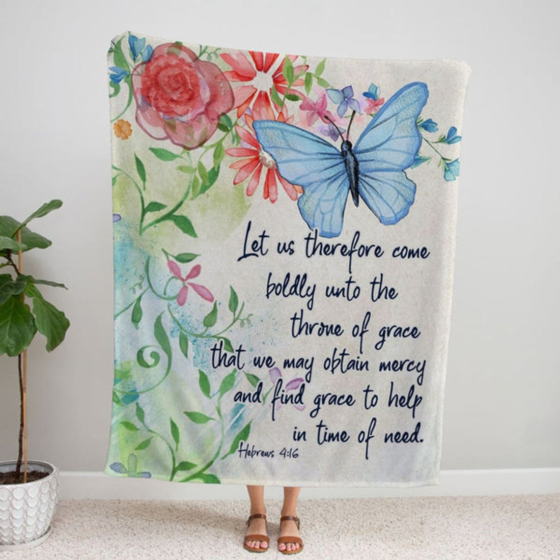FUNSTUFFPRINT Let Us Therefore Come Boldly Hebrews 416 Fleece Blanket - Christian Blanket - Bible Verse Blanket