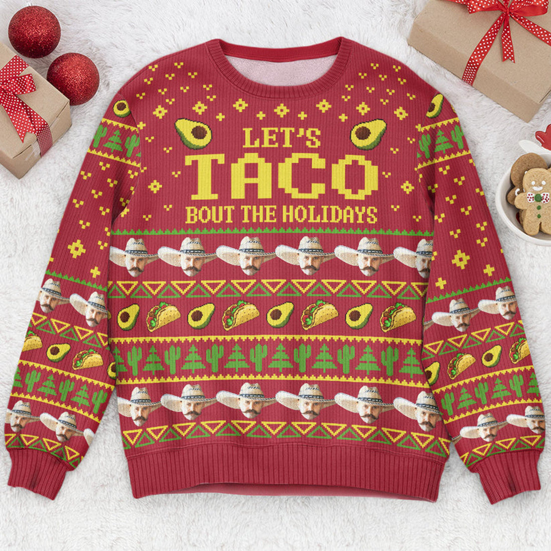 FUNSTUFFPRINT Custom Let's Taco Bout The Holidays Ugly Sweater