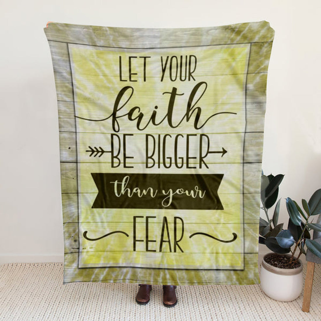 FUNSTUFFPRINT Sherpa Fleece Blanket - Let Your Faith Be Bigger Than Your Fear Christian Blanket
