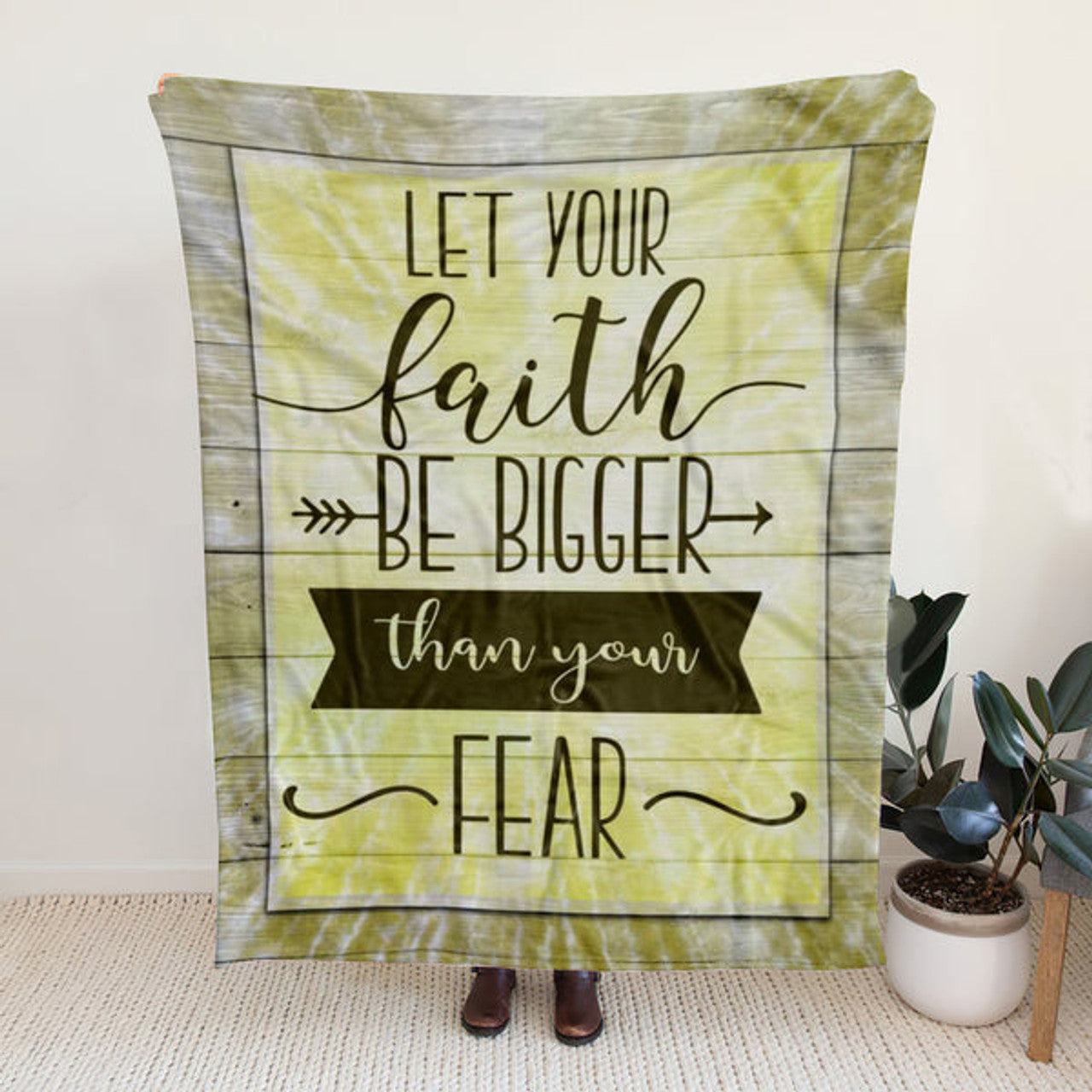 FUNSTUFFPRINT Sherpa Fleece Blanket - Let Your Faith Be Bigger Than Your Fear Christian Blanket