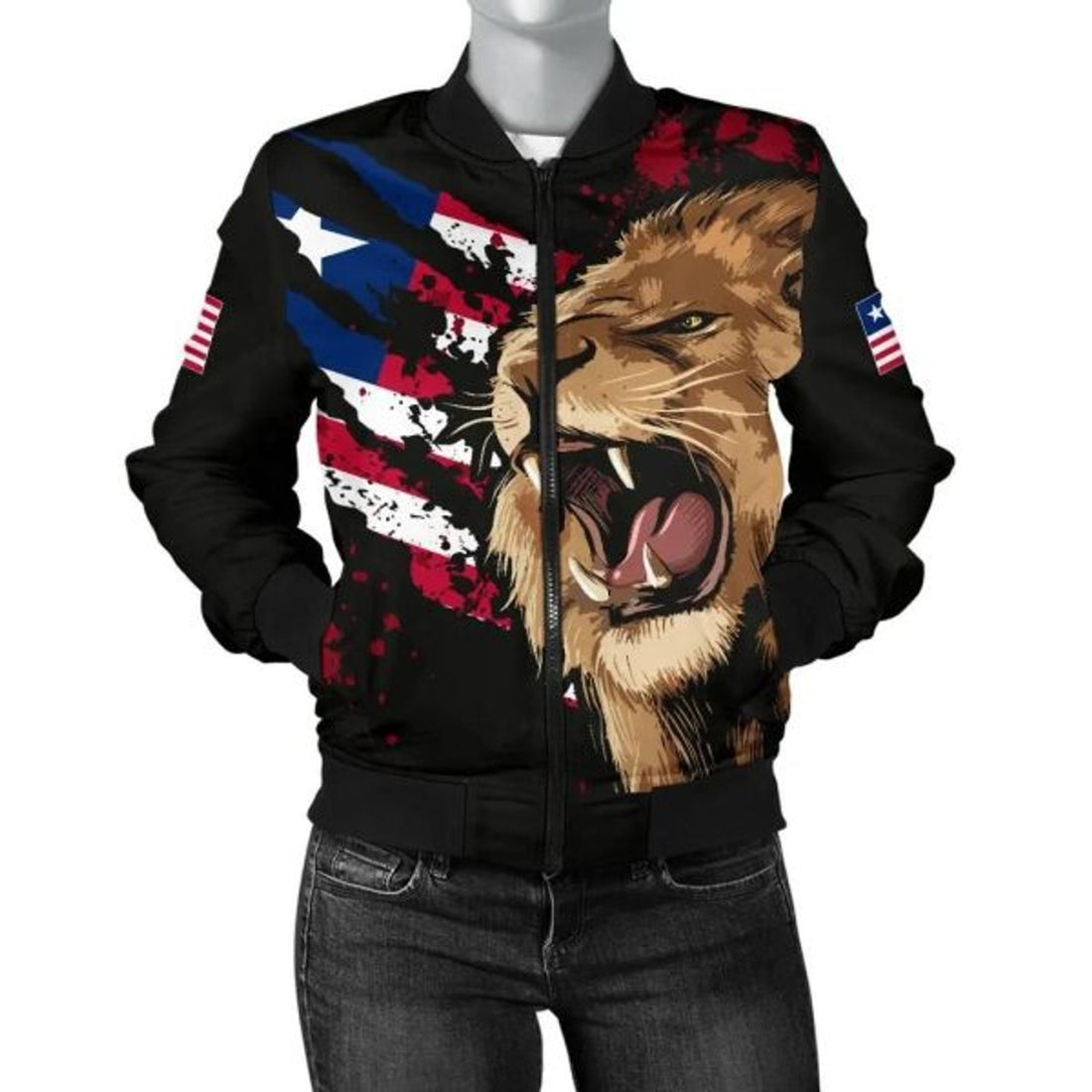 FUNSTUFFPRINTI Liberia Bomber Jacket, Liberia Rasta Lion Flag Women Bomber Jacket