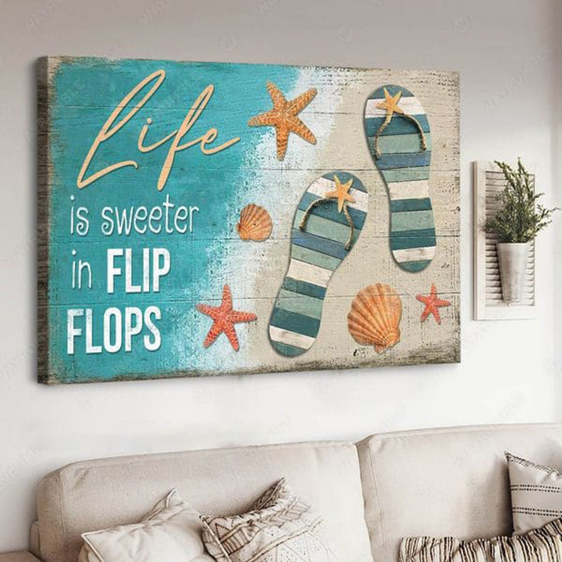 Life Is Sweeter In Flip Flops, Beach Poster, Summer Decor Poster and Canvas