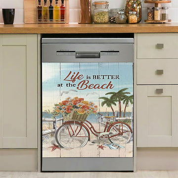 Life Is Better At The Beach Flower Basket Beach Cruiser Dishwasher Cover, Christian Dishwasher Wrap, Religious Kitchen Decoration