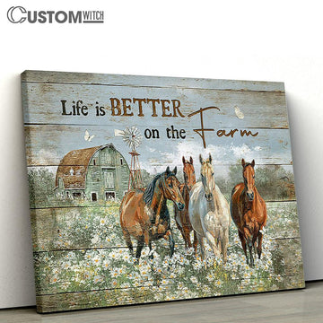Life Is Better On The Farm Running Horse Daisy Field Wall Art Canvas - Christian Wall Decor - Gifts For Horse Lovers