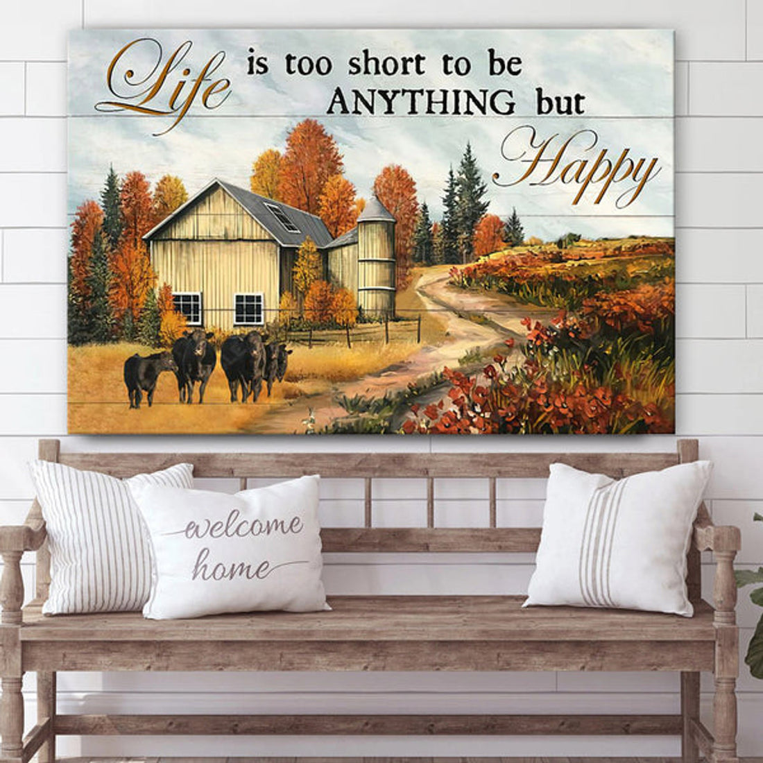 Life Is Too Short To Be Anything But Happy Canvas Wall Art - Christian Canvas Wall Decor - Bible Verse Wall Art Canvas - Farmer Gift