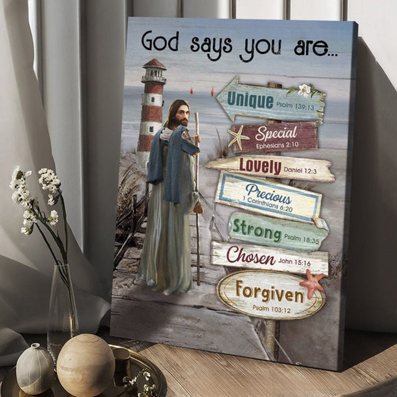 Lighthouse Drawing Ocean God Says You Are Canvas Wall Art - Christian Wall Posters - Religious Wall Decor