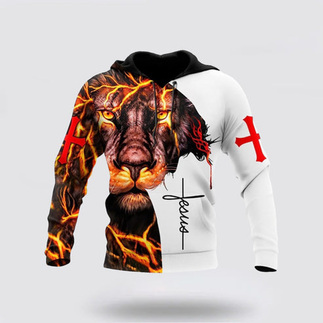 FUNSTUFFPRINT 3D Lightning Lion And Jesus Cross 3D Hoodie and Zip Hoodie