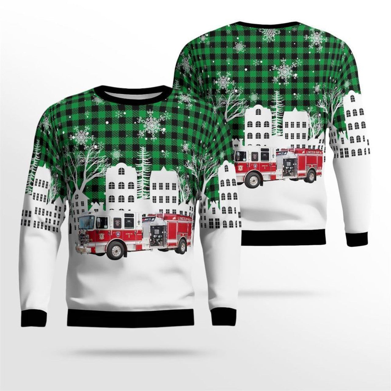 FUNSTUFFPRINT Lincoln Park, NJ, Lincoln Park Fire Department AOP Ugly Sweater - Gifts For Firefighters In Lincoln Park, NJ Ugly Sweater