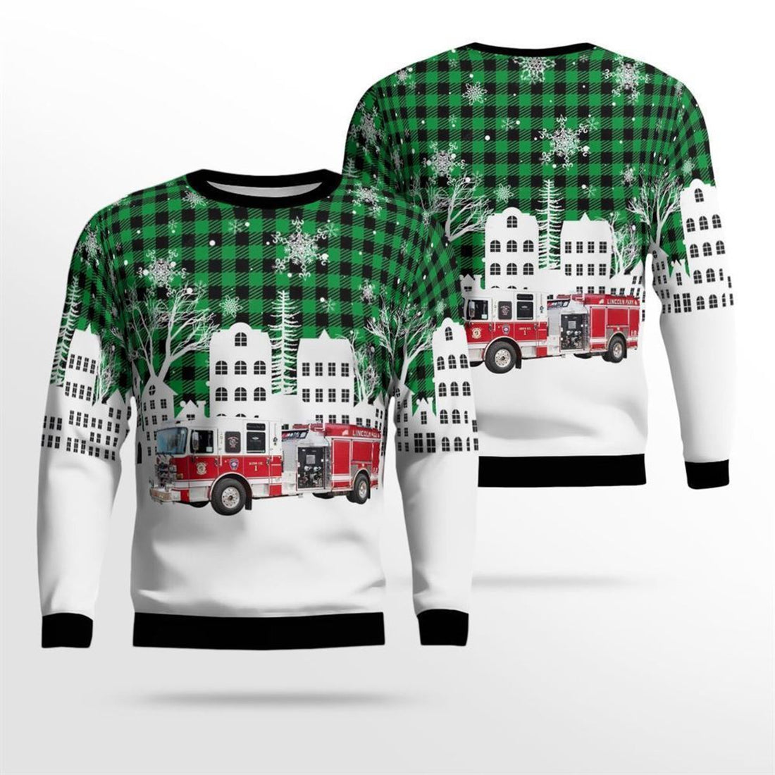 FUNSTUFFPRINT Lincoln Park, NJ, Lincoln Park Fire Department AOP Ugly Sweater - Gifts For Firefighters In Lincoln Park, NJ Ugly Sweater
