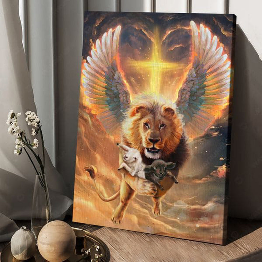 Lion And Lamb, God Cross, Angel Lion, Poster Decor Poster and Canvas