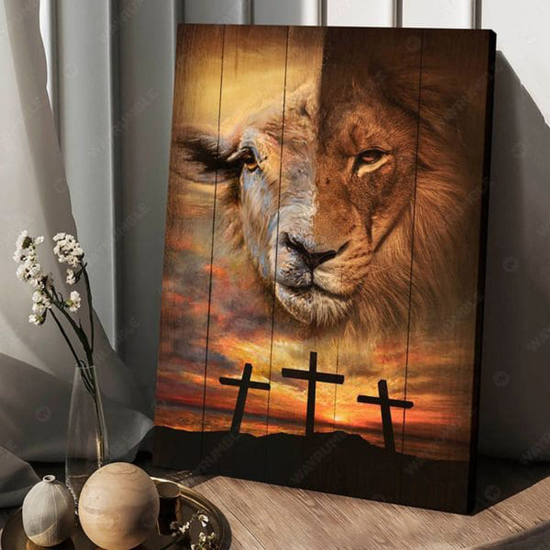 Lion And Lamb, God Cross, Jesus Poster Decor Poster and Canvas