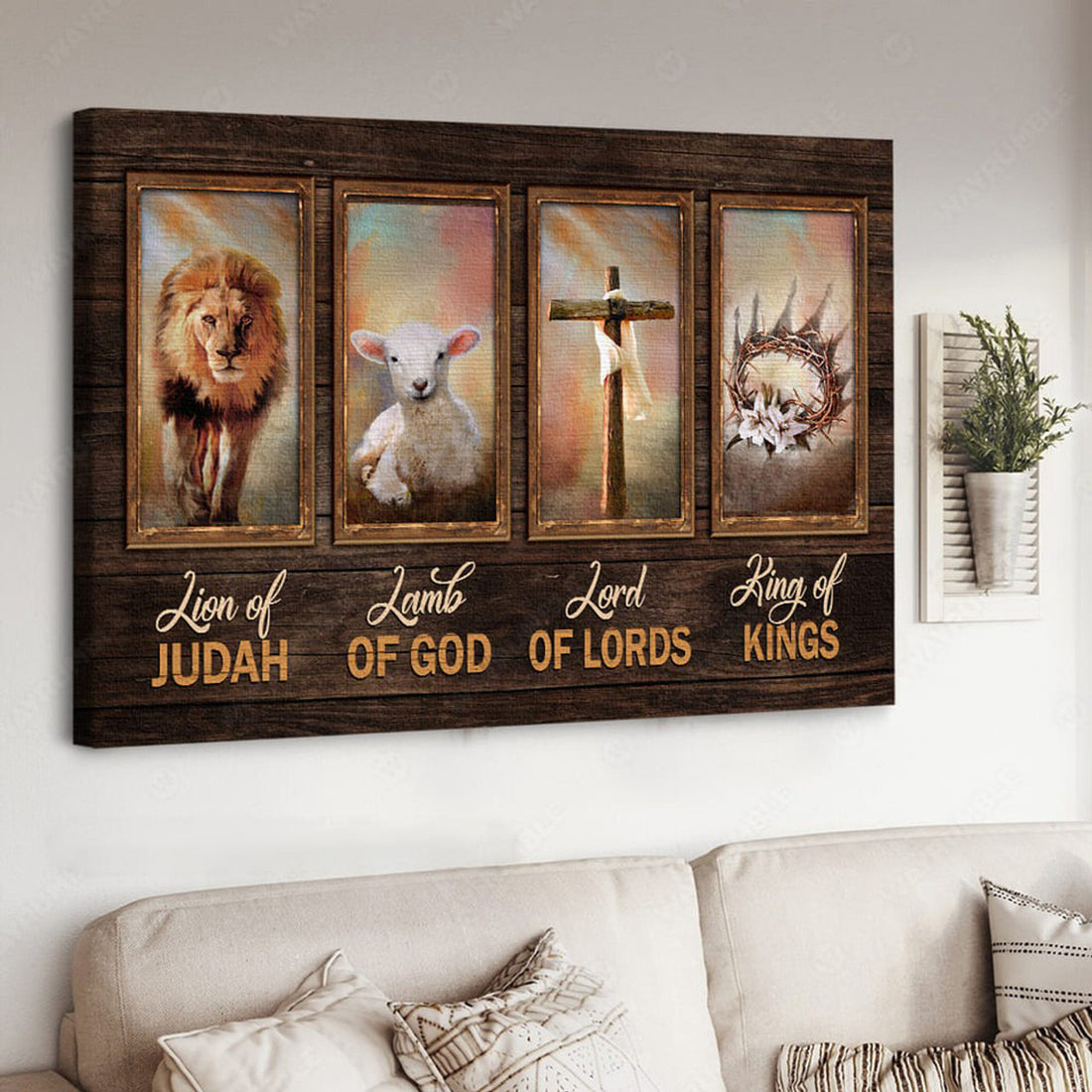 Lion And Lamb, God Cross, Lion Of Judah Lamb Of God Lord Of Lords King Of Kings Poster and Canvas
